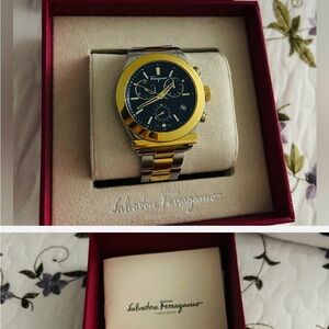 Salvatore Ferragamo Two-Tone Gold & Silver Men’s Watch with Black Dial